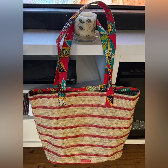 🏝️VERA BRADLEY STRAW BEACH SHOULDER TOTE BAG COASTAL PARADISE NATURAL🏝️ NWOT - Picture 3 of 8